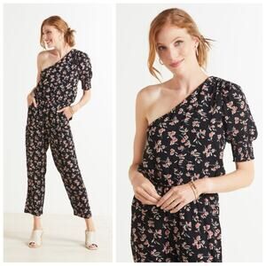 Evereve Roan + Ryan Isabella Floral One Shoulder Jumpsuit Womens XS Rayon Flirty